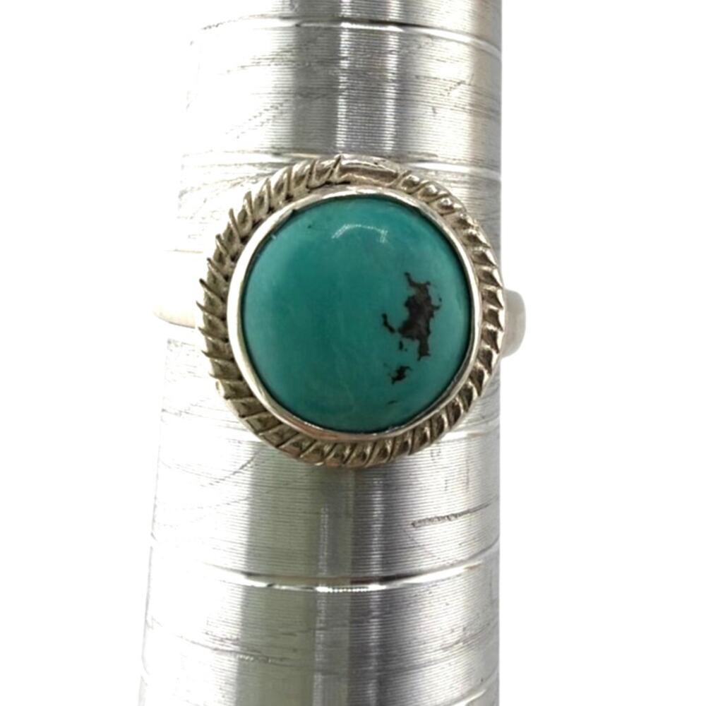 Sterling Silver Natural Turquoise Braided Bezel Statement Ring 7.5